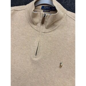 Polo Ralph Lauren 1/4 zip sweater L/S shirt XL Estate Rib Mens Polo Safari Hthr